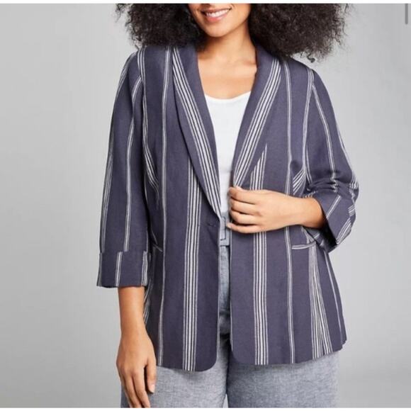 Lane Bryant Linen Blue Blazer Jacket Striped Women Size 22 New - Picture 1 of 10